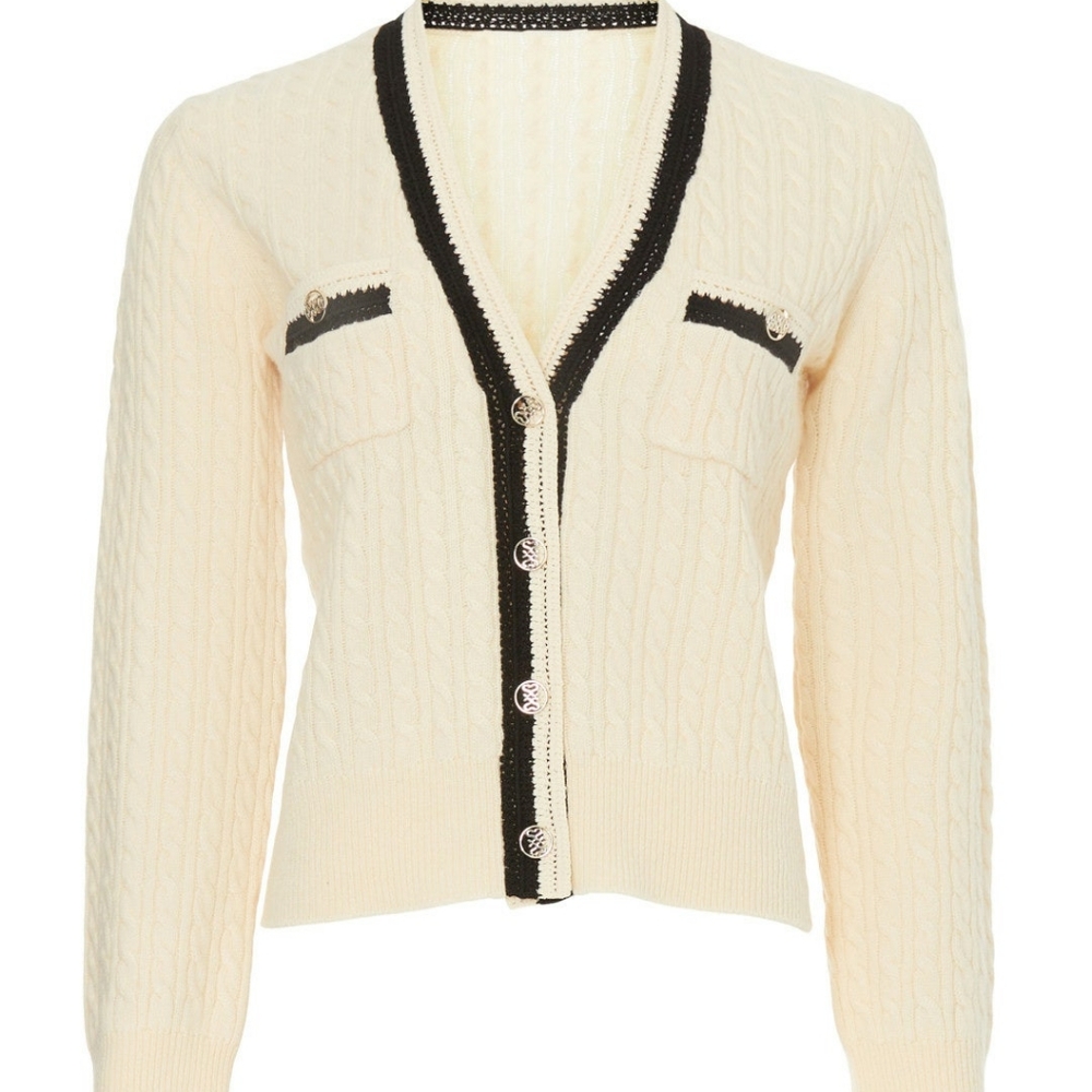Sandro Cream and Black Cable Knit Cardigan